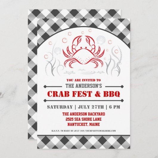 Summer Crab Fest & BBQ Party Invitation Kaart (Voorkant / Achterkant)