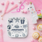 Summer Crab Popsicle Seashell Ball Birthday Party  Papieren Bordje (Feest)