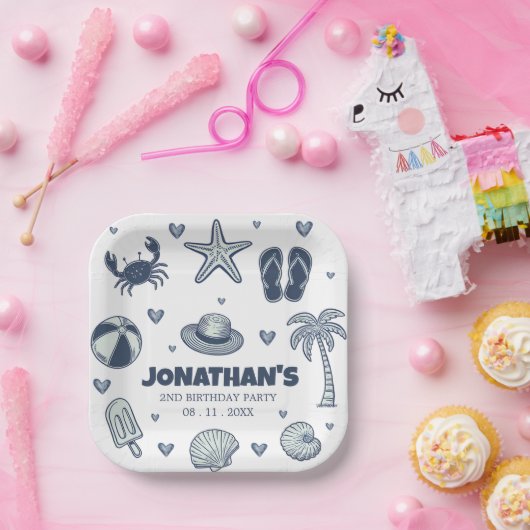 Summer Crab Popsicle Seashell Ball Birthday Party Papieren Bordje (Feest)