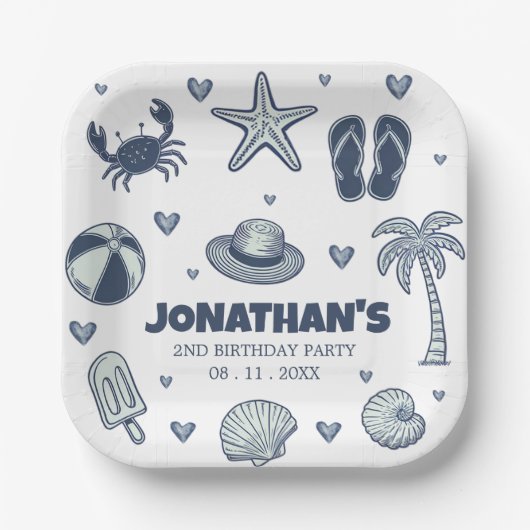 Summer Crab Popsicle Seashell Ball Birthday Party  Papieren Bordje (Voorkant)