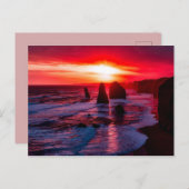 Summer Crimson Sunset Sky Vibrant Rocky Beach Briefkaart (Voorkant / Achterkant)