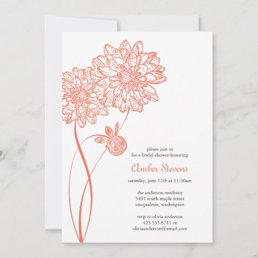 Summer Dahlias Shower/Party Invitation Kaart (Voorkant)