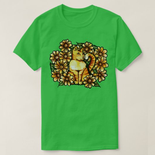 Summer Daisies Oranje Cat T-shirt (Design voorkant)