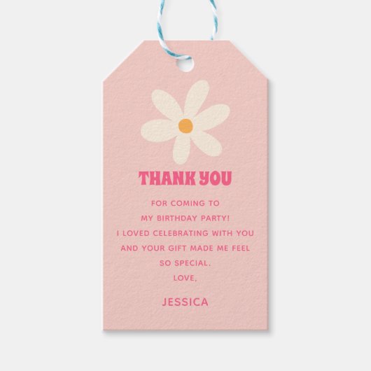 Summer Daisies Pink Kids Verjaardagsfeest Bedankt Cadeaulabel (Voorkant)