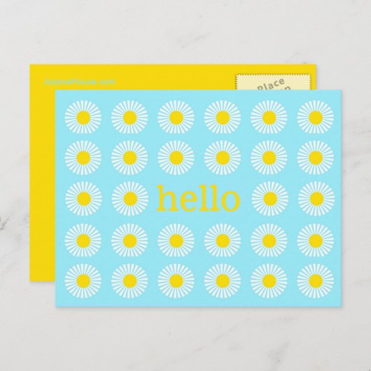 Summer Daisy Blue en Yellow Hallo Briefkaart (Voorkant / Achterkant)