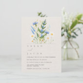 Summer Daisy Blue Floral Botanical Wedding Kaart (Staand voorkant)