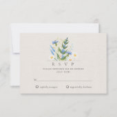 Summer Daisy Blue Floral Botanical Wedding RSVP Kaartje (Voorkant)
