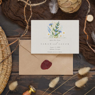 Summer Daisy Blue Floral Botanical Wedding Save The Date