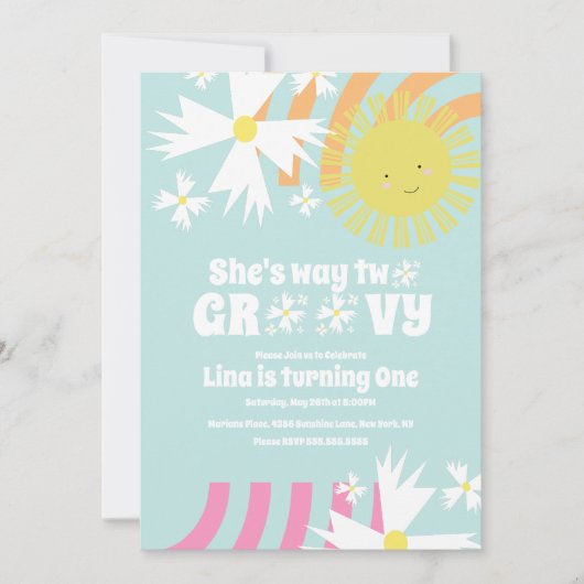 Summer Daisy Flower Retro Way Two Groovy Birthday (Voorkant)