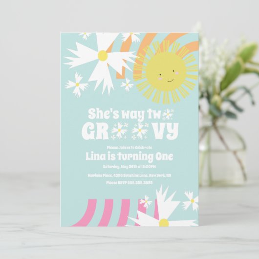 Summer Daisy Flower Retro Way Two Groovy Birthday (Staand voorkant)