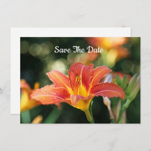 Summer Daylily Flat Save the Date Card (Voorkant / Achterkant)