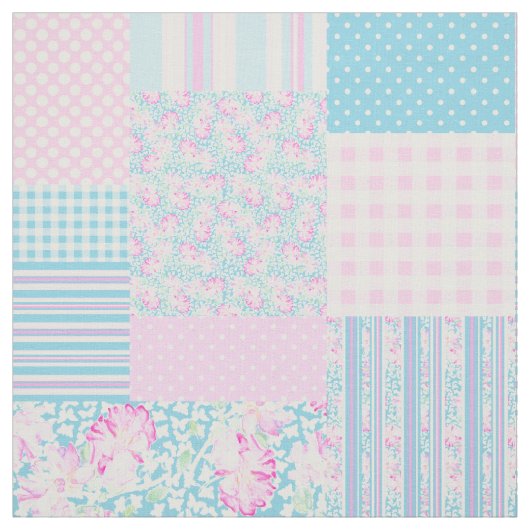 Summer Days roze Roses Faux Patchwork Patroon Stof (Swatch)