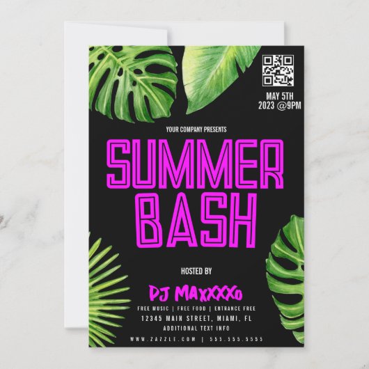 Summer DJ Event Beach Party Bar Flyer Kaart (Voorkant)