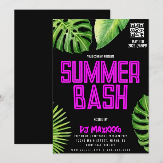Summer DJ Event Beach Party Bar Flyer Kaart (Voorkant / Achterkant)