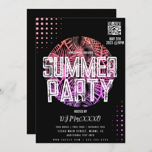 Summer DJ Event Beach Party Bar Flyer Kaart (Voorkant / Achterkant)