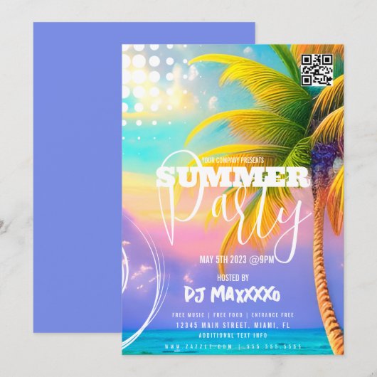 Summer DJ Event Beach Party Club Flyer C Kaart (Voorkant / Achterkant)
