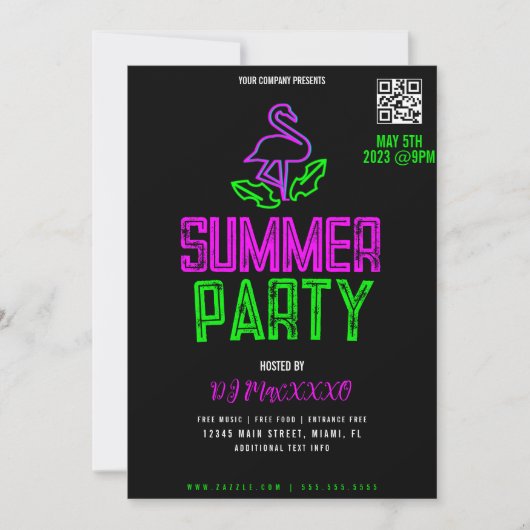 Summer DJ Night Event Party Bar Flyer Kaart (Voorkant)