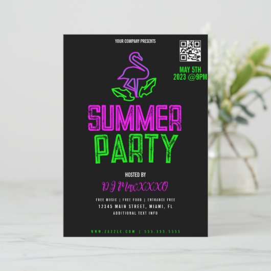 Summer DJ Night Event Party Bar Flyer Kaart (Staand voorkant)