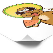 Summer Dog holding fruitig | achtergrondkleur kiez Foto Afdruk (Hoek)