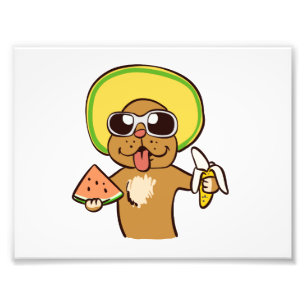 Summer Dog holding fruitig   achtergrondkleur kiez Foto Afdruk