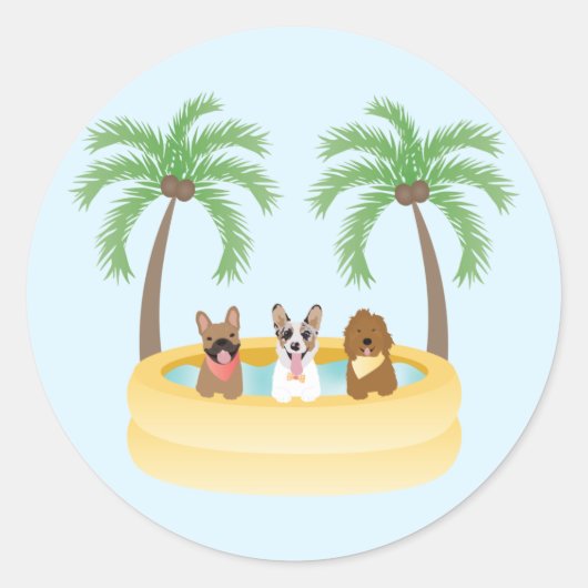 Summer Dogs Swimming pool Ronde Sticker (Voorkant)