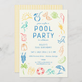 Summer Doodle Party Kaart (Voorkant / Achterkant)