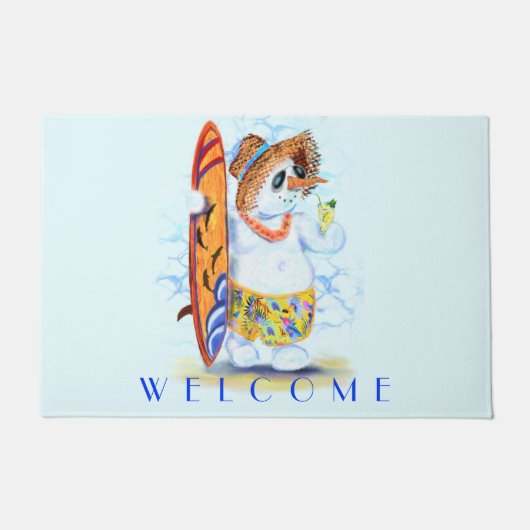 Summer Doormat Snowman Surfer - Fun Deurmat (Voorkant)
