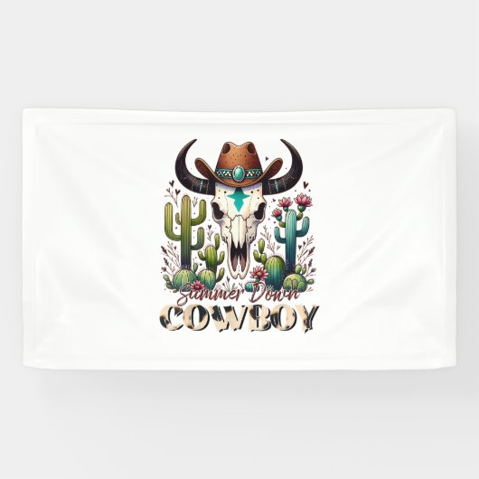 Summer Down Cowboy Koe Skull westerne cactus Spandoek (Horizontaal)