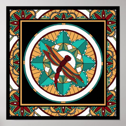 Summer Dragonfly Mandala-print Poster (Voorkant)