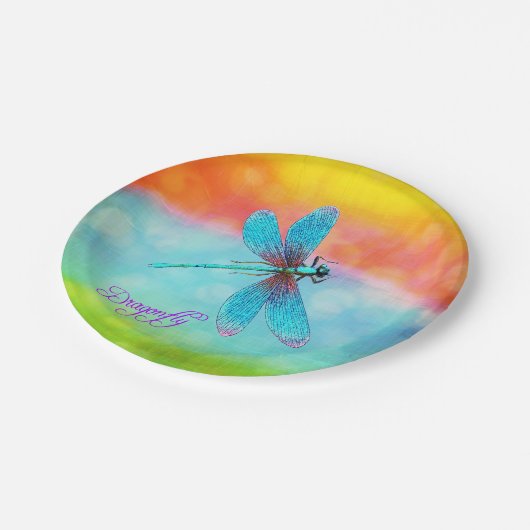 Summer Dragonfly Rainbow Bright Decoratief Papieren Bordje (Gekanteld)