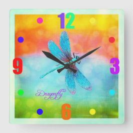 Summer Dragonfly Rainbow Bright Decoratief Vierkante Klok