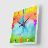 Summer Dragonfly Rainbow Bright Decoratief Vierkante Klok (Hoek)