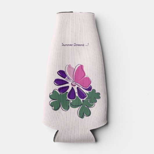 Summer Dream Roze Groen Paarse Bloemenvlinder Flesjeskoeler (Voorkant)