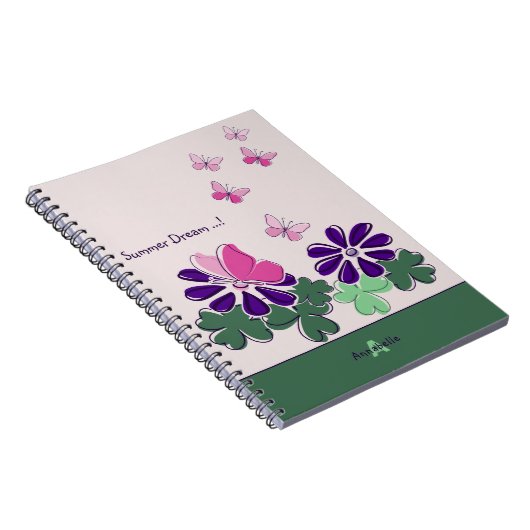 Summer Dream Roze Groen Paarse Bloemenvlinder Notitieboek (Rechterzijde)