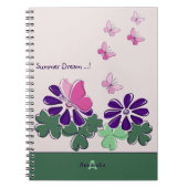 Summer Dream Roze Groen Paarse Bloemenvlinder Notitieboek (Voorkant)