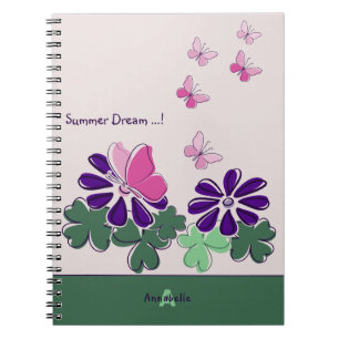 Summer Dream Roze Groen Paarse Bloemenvlinder Notitieboek