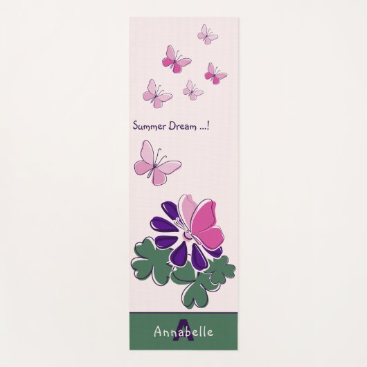 Summer Dream Roze Vlinders Violet Bloem Naam Yogamat (Voorkant)