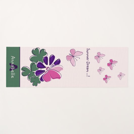 Summer Dream Roze Vlinders Violet Bloem Naam Yogamat (Voorkant (horizontaal))