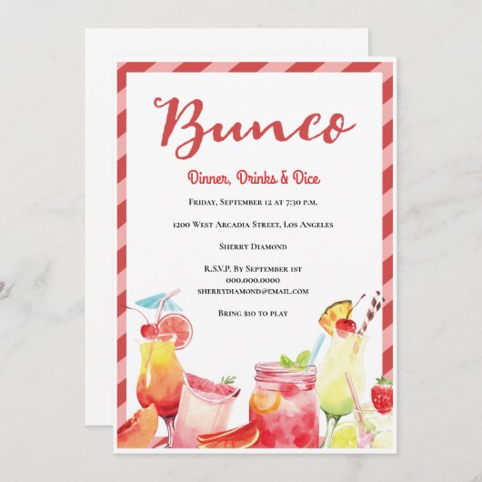 Summer Drink Bunco Kaart (Voorkant / Achterkant)