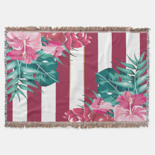 Summer Exotic Flowers burgundy strips Deken