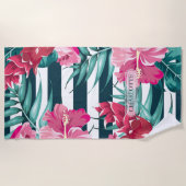 Summer Exotic Flowers Monogram gestript Strandlaken (Voorkant)