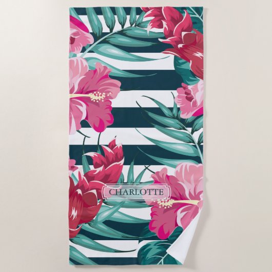 Summer Exotic Flowers Monogram gestript Strandlaken (Voorkant)
