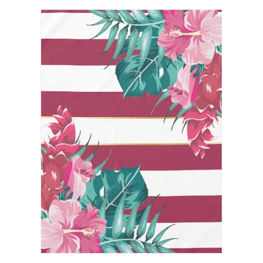 Summer Exotic Flowers striped Burgundy Tafelkleed (Voorkant)