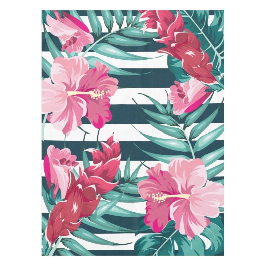 Summer Exotic Flowers striped Tafelkleed (Voorkant)