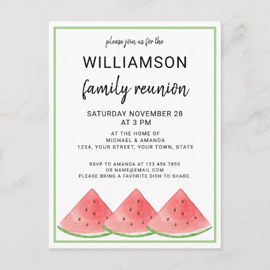 Summer Family Reunion Watermelon Aankondigingskaart (Voorkant)