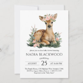 Summer Fawn Watercolor Baby Shower Kaart