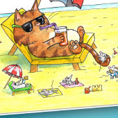 Summer Feestdagen Cat Greeting Kaart