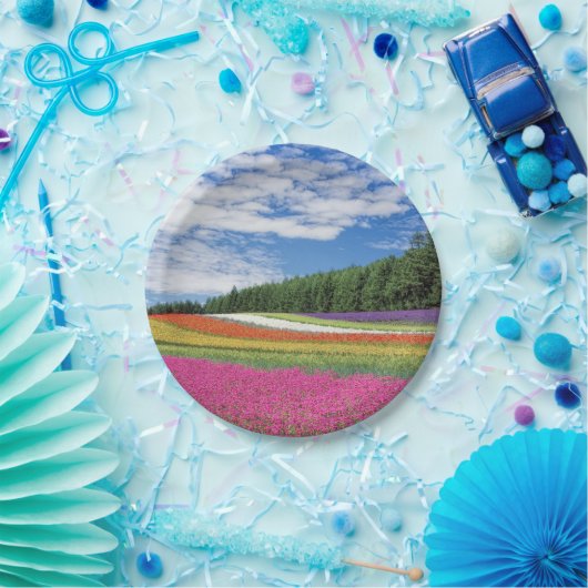 Summer Field Rows of Flowers Papieren Bordje (Feest)