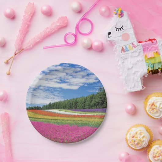 Summer Field Rows of Flowers Papieren Bordje (Feest)