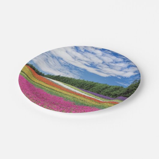 Summer Field Rows of Flowers Papieren Bordje (Gekanteld)